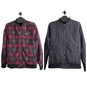 Columbia Sportswear Men's Interchange Reversible Red Plaid Black Bomber Coat MED